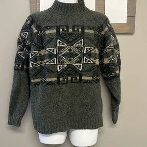 Britches Great Outdoor Green Native Pattern Pure Wool Mock Neck Sweater- Large